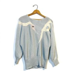 Vintage Light Blue Acrylic Sweater With Snake Details
